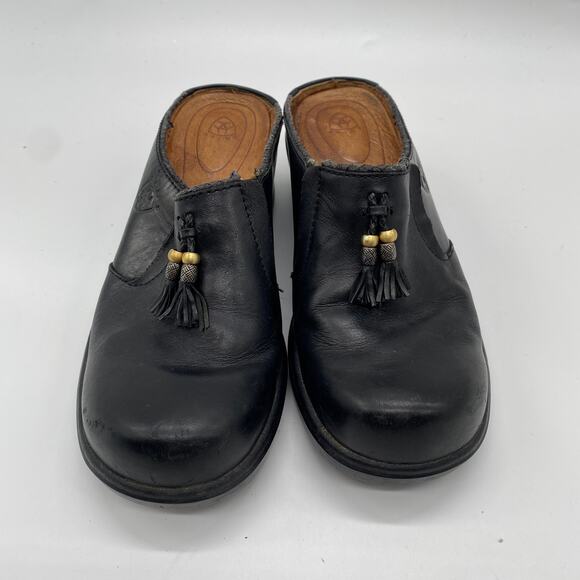 Black Leather Women's Clogs - Picture 5 of 10